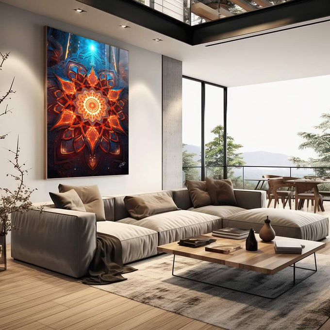 Quadro Decorativo: Mandalas que Energizam Seu Ambiente - quadros decorativos 1 Tela Vertical, 3 Telas - em escritorio elegante