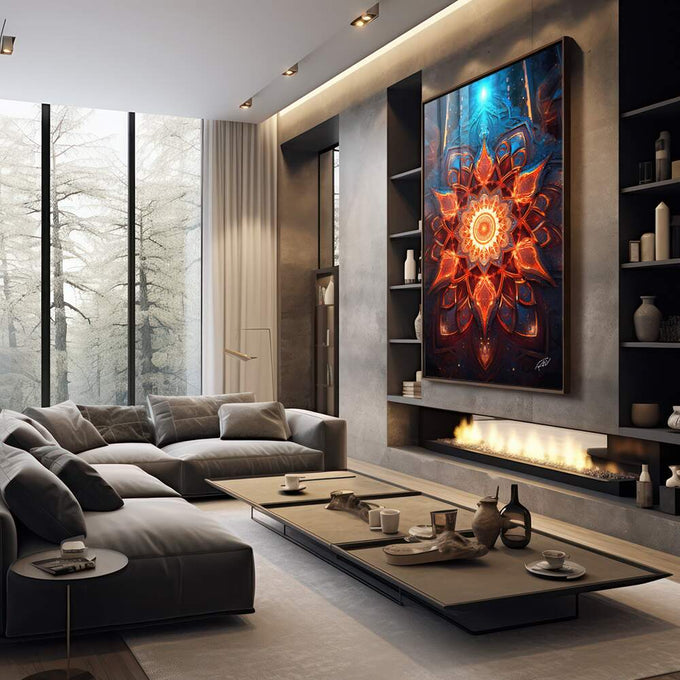 Quadro Decorativo: Mandalas que Energizam Seu Ambiente - quadros decorativos para sala 1 Tela Vertical, 3 Telas - em living room premium