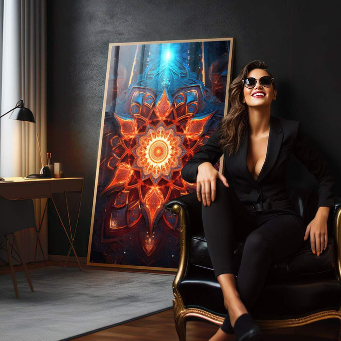 Quadro Decorativo: Mandalas que Energizam Seu Ambiente - quadros decorativos 1 Tela Vertical, 3 Telas - em sala moderna
