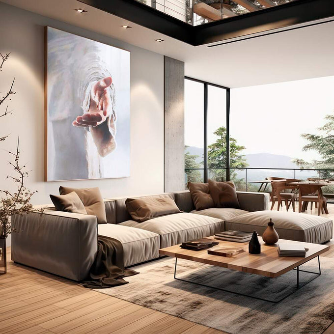 Quadro Decorativo Mãos de Esperança - Toque Emocional Único - quadros decorativos para sala 1 Tela Vertical, 3 Telas - em ambiente decorado