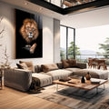 Quadro Decorativo O Leão Majestoso: Aura de Poder - quadros decorativos para sala 1 Tela Vertical, 3 Telas - em quarto contemporaneo