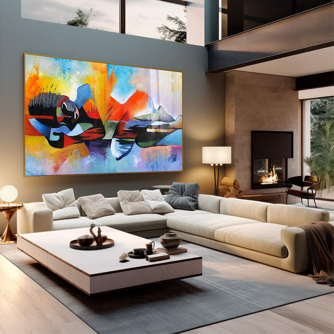 Quadro Decorativo Aventura Abstrata em Montanhas: Inspire-se - quadros decorativos para sala 1 Tela, 1 Tela Horizontal - em quarto contemporaneo