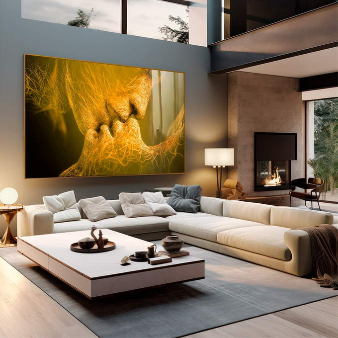 Quadro Decorativo Romance Radiante: Paixão e Luz Lunar - quadros decorativos 1 Tela, 1 Tela Horizontal - em sala moderna