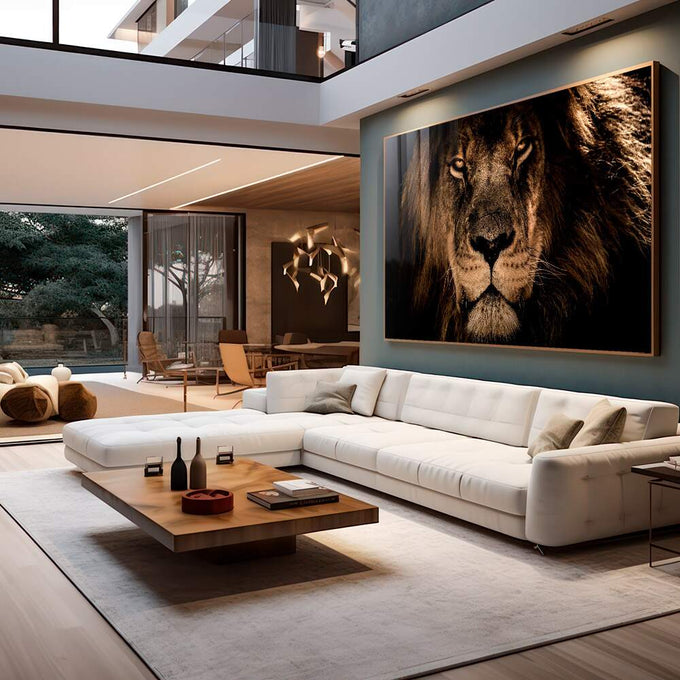 Quadro Decorativo O Esplendor do Leão: Majestade e Paz - quadros decorativos para sala 1 Tela, 1 Tela Horizontal - em quarto contemporaneo