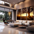 Quadro Decorativo Amanhecer Sereno: Toque de Paz - quadros decorativos 1 Tela Vertical, 3 Telas - em sala moderna