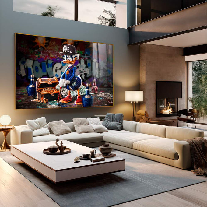 Quadro Decorativo Luxo do Pato Magnata - Elegância Irreverente - quadros decorativos para sala 1 Tela, 1 Tela Horizontal - em quarto contemporaneo