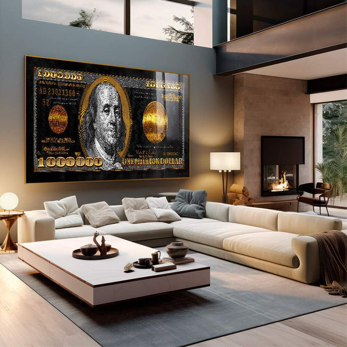 Quadro Decorativo Inspiração de Riqueza - 1 Milhão dólares - quadros decorativos 1 Tela, 1 Tela Horizontal - em sala moderna
