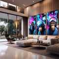 Quadro Decorativo Chimpanzés e a Era Digital: Uma Perspectiva Única - quadros decorativos 1 Tela Vertical, 3 Telas - em sala moderna
