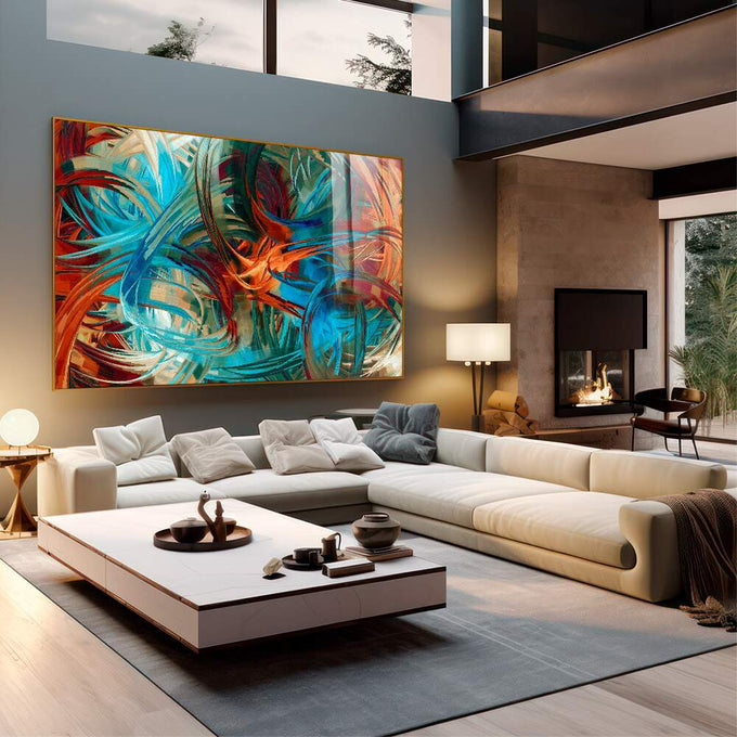 Quadro Decorativo Explosão de Cores Abstratas - quadros decorativos para sala 1 Tela, 1 Tela Horizontal - em quarto contemporaneo