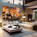Quadro Decorativo Leões ao Pôr do Sol - Família e Força - quadros decorativos 1 Tela, 1 Tela Horizontal - em sala moderna