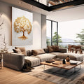 Quadro Decorativo Árvore da Riqueza Dourada - quadros decorativos 1 Tela Vertical, 3 Telas - em sala moderna