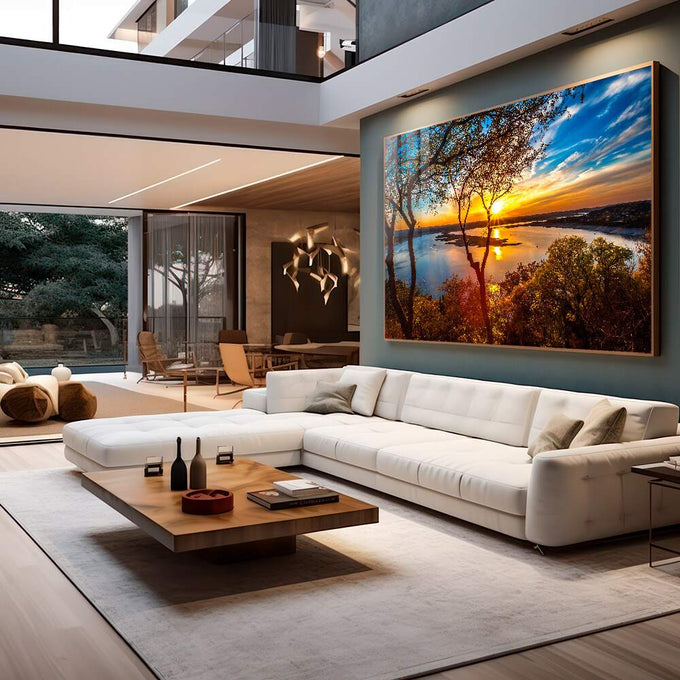 Quadro Decorativo O Encanto do Entardecer: Sinta a Paz - quadros decorativos 1 Tela, 1 Tela Horizontal - em escritorio elegante