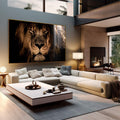 Quadro Decorativo O Esplendor do Leão: Majestade e Paz - quadros decorativos 1 Tela, 1 Tela Horizontal - em sala moderna