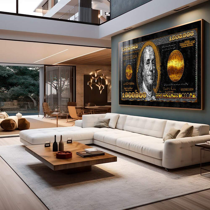 Quadro Decorativo Inspiração de Riqueza - 1 Milhão dólares - quadros decorativos 1 Tela, 1 Tela Horizontal - em escritorio elegante