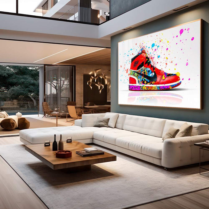 Quadro Decorativo Sneaker Estilizado: Toque Urbano Único - quadros decorativos para sala 1 Tela, 1 Tela Horizontal - em quarto contemporaneo