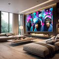 Quadro Decorativo Chimpanzés e a Era Digital: Uma Perspectiva Única - quadros decorativos para sala 1 Tela Vertical, 3 Telas - em quarto contemporaneo