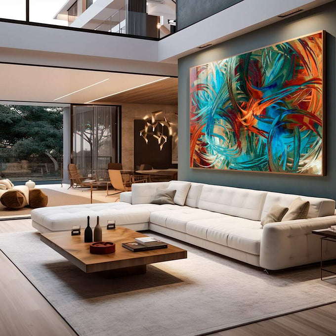 Quadro Decorativo Explosão de Cores Abstratas - quadros decorativos 1 Tela, 1 Tela Horizontal - em escritorio elegante