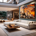 Quadro Decorativo Leões ao Pôr do Sol - Família e Força - quadros decorativos para sala 1 Tela, 1 Tela Horizontal - em quarto contemporaneo