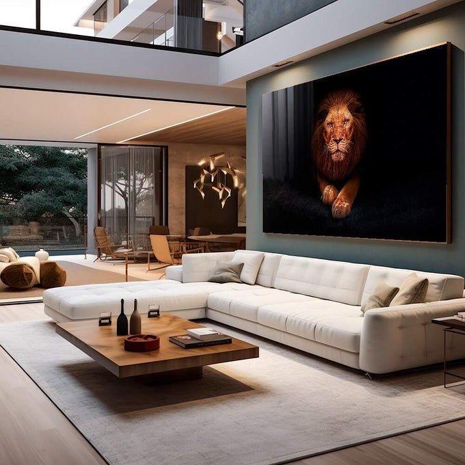Quadro Decorativo Majestade Selvagem - Reinado em Canvas - quadros decorativos para sala 1 Tela, 1 Tela Horizontal - em living room premium