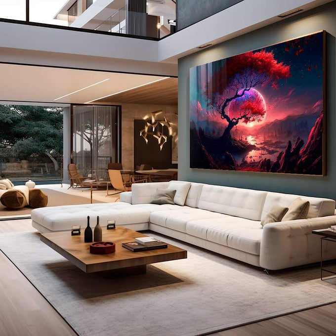Quadro Decorativo Árvore da Vida em Planeta Vermelho - Único - quadros decorativos para sala 1 Tela, 1 Tela Horizontal - em quarto contemporaneo