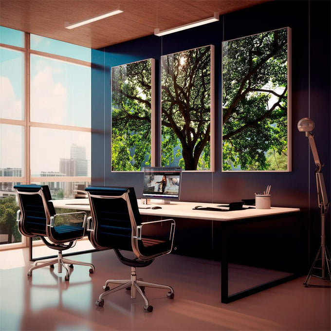 Quadro Decorativo Serenidade Verde: Respire Paz - quadros decorativos 1 Tela Vertical, 3 Telas - em escritorio elegante