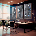 Quadro Decorativo: Encantamento Metálico - Inspire-se! - quadros decorativos 1 Tela Vertical, 3 Telas - em escritorio elegante