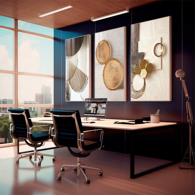 Quadro Decorativo Geometria da Arte Sofisticada: Inspire-se - quadros decorativos para sala 1 Tela Vertical, 3 Telas - em quarto contemporaneo