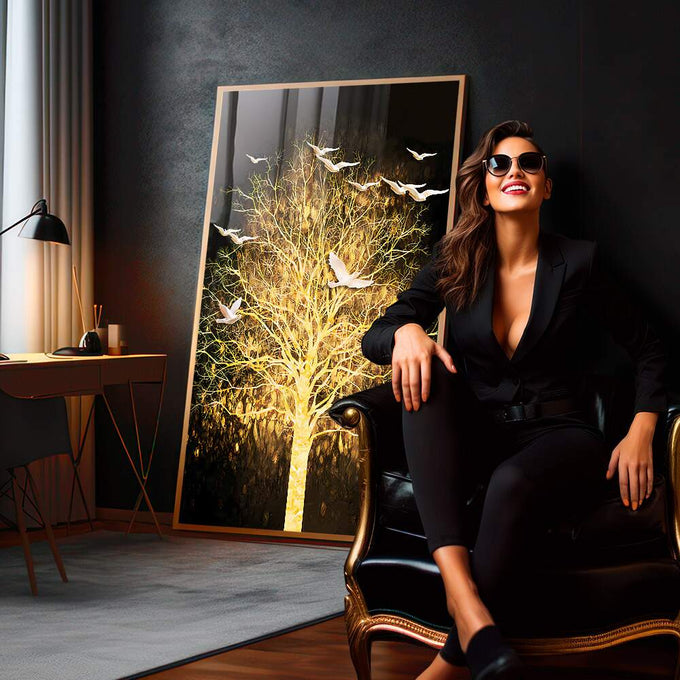 Quadro Decorativo Árvore da Vida Radiante - quadros decorativos para sala 1 Tela Vertical, 3 Telas - em quarto contemporaneo