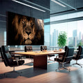 Quadro Decorativo O Esplendor do Leão: Majestade e Paz - quadros decorativos 1 Tela, 1 Tela Horizontal - em escritorio elegante