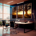 Quadro Decorativo Amanhecer Sereno: Toque de Paz - quadros decorativos 1 Tela Vertical, 3 Telas - em escritorio elegante