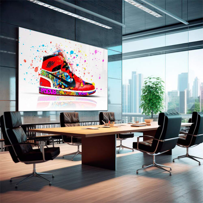 Quadro Decorativo Sneaker Estilizado: Toque Urbano Único - quadros decorativos 1 Tela, 1 Tela Horizontal - em escritorio elegante