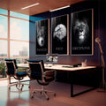 Quadro Decorativo Foco, Execução e Disciplina: Transforme Seu Ambiente - quadros decorativos para sala 1 Tela Vertical, 3 Telas - em ambiente decorado