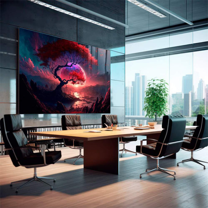 Quadro Decorativo Árvore da Vida em Planeta Vermelho - Único - quadros decorativos 1 Tela, 1 Tela Horizontal - em escritorio elegante
