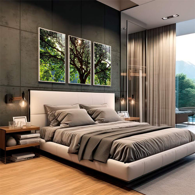 Quadro Decorativo Serenidade Verde: Respire Paz - quadros decorativos para sala 1 Tela Vertical, 3 Telas - em living room premium