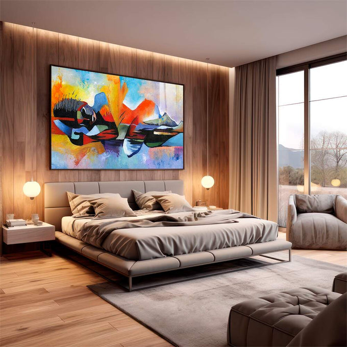 Quadro Decorativo Aventura Abstrata em Montanhas: Inspire-se - quadros decorativos 1 Tela, 1 Tela Horizontal - em sala moderna