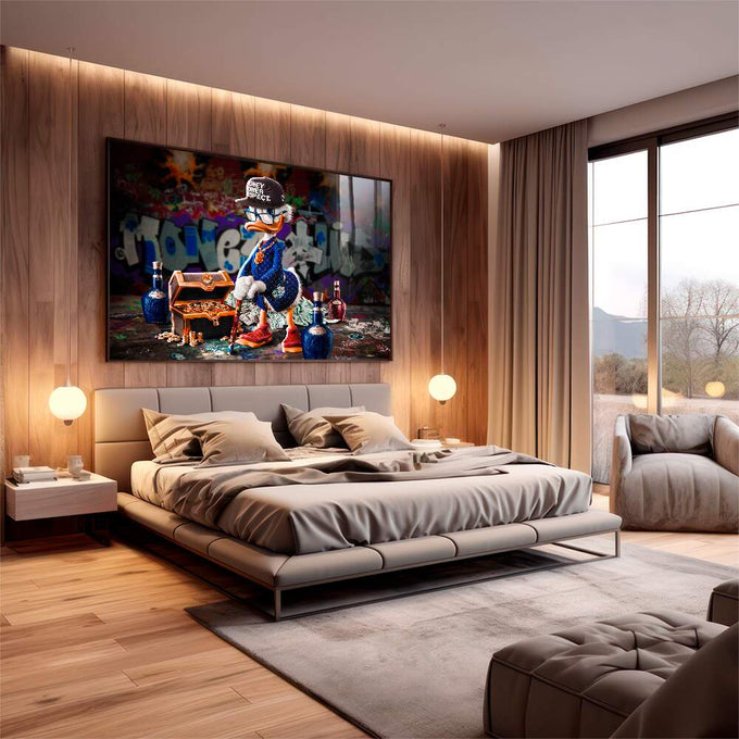 Quadro Decorativo Luxo do Pato Magnata - Elegância Irreverente - quadros decorativos para sala 1 Tela, 1 Tela Horizontal - em living room premium