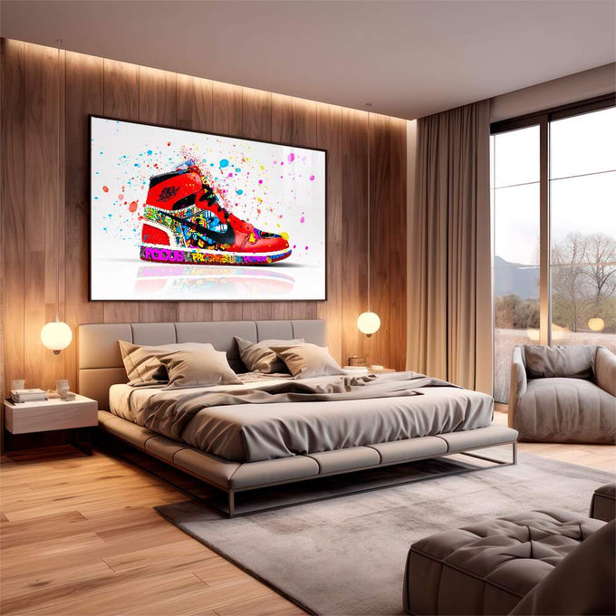 Quadro Decorativo Sneaker Estilizado: Toque Urbano Único - quadros decorativos para sala 1 Tela, 1 Tela Horizontal - em living room premium