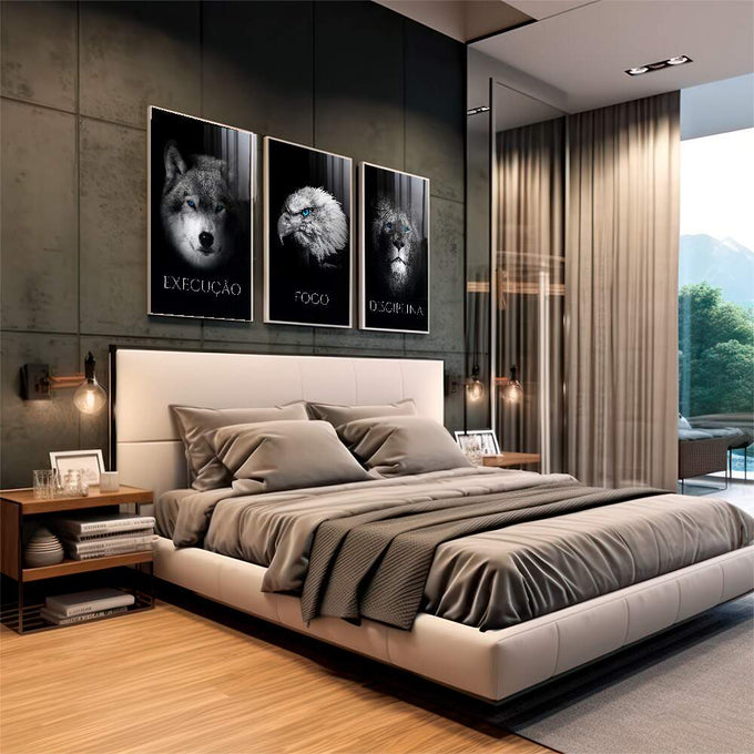Quadro Decorativo Foco, Execução e Disciplina: Transforme Seu Ambiente - quadros decorativos para sala 1 Tela Vertical, 3 Telas - em living room premium