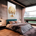 Quadro Decorativo Árvore da Riqueza Dourada - quadros decorativos para sala 1 Tela Vertical, 3 Telas - em living room premium