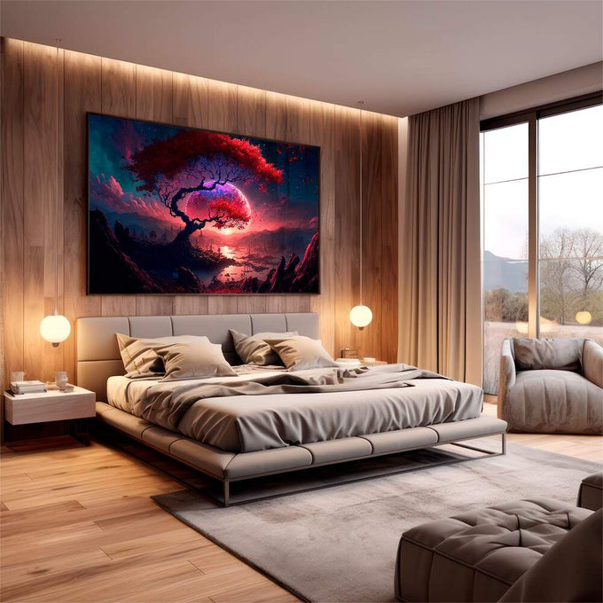 Quadro Decorativo Árvore da Vida em Planeta Vermelho - Único - quadros decorativos para sala 1 Tela, 1 Tela Horizontal - em living room premium