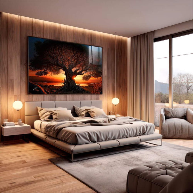 Quadro Decorativo Tranquilidade ao Anoitecer: Refúgio Sereno - quadros decorativos 1 Tela, 1 Tela Horizontal - em sala moderna