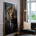 Quadro Decorativo Leão Elegante: Sofisticação Pura - quadros decorativos para sala 1 Tela Vertical, 3 Telas - em ambiente decorado