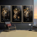 Quadro Decorativo Majestoso Leão com Coroa: Inspire-se! - quadros decorativos para sala 1 Tela Vertical, 3 Telas - em ambiente decorado