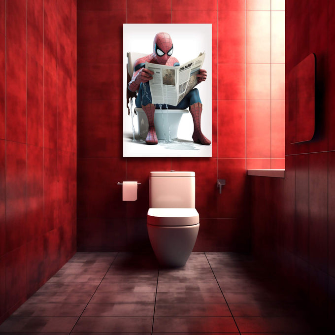 Quadro Decorativo Inusitado: Homem Aranha em Pausa - quadros decorativos para sala 1 Tela, 3 Telas - em ambiente decorado