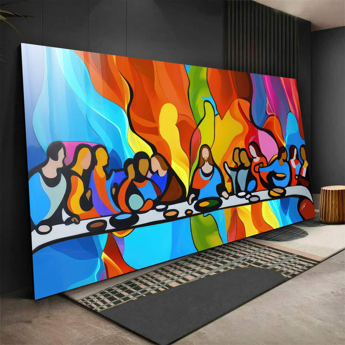 Quadro Decorativo Última Ceia Abstrata: Inspire-se! - quadros decorativos para sala 1 Tela, 1 Tela Horizontal - em ambiente decorado