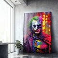 Quadro Decorativo Encontro Épico: Morcego vs Palhaço - quadros decorativos para sala 1 Tela Vertical, 3 Telas - em ambiente decorado