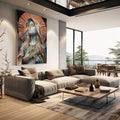 Quadro Decorativo Virgem Maria em Abstração: Inspiração Divina - quadros decorativos para sala 1 Tela Vertical, 3 Telas - em quarto contemporaneo