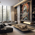 Quadro Decorativo Virgem Maria em Abstração: Inspiração Divina - quadros decorativos 1 Tela Vertical, 3 Telas - em escritorio elegante