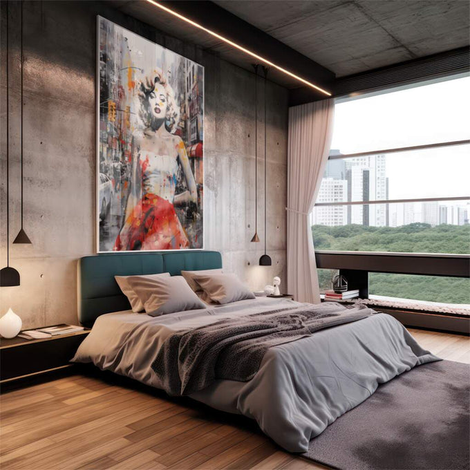 Quadro Decorativo: Marilyn Monroe, a Essência de NY - quadros decorativos 1 Tela Vertical, 3 Telas - em escritorio elegante