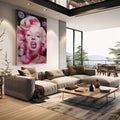 Quadro Decorativo Envolvente: Marilyn Monroe e Bolhas Rosas - quadros decorativos para sala 1 Tela Vertical, 3 Telas - em living room premium